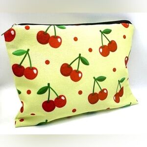 Vibrant Yellow Red Cottage Cherry Cherries Zippered Pouch Cosmetics Makeup Bag